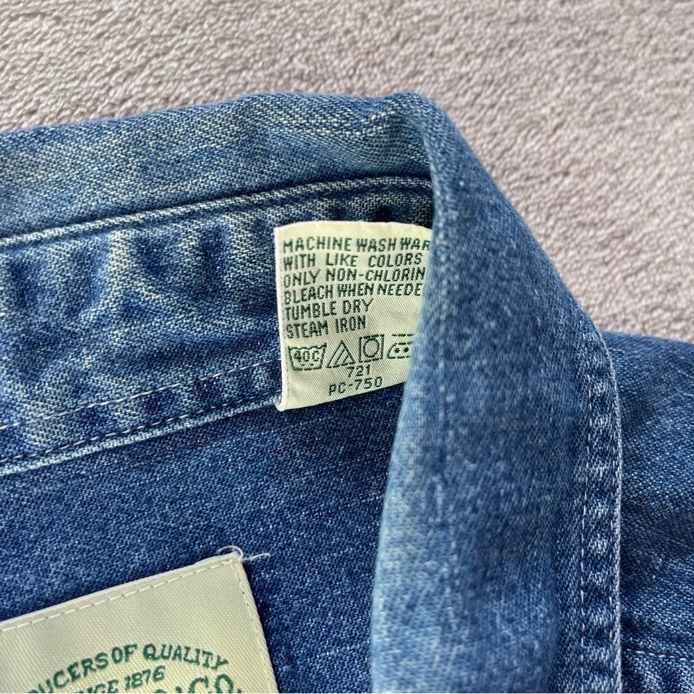 90s Vintage G.H. Bass Denim Shirt L Blue Long Sleeve Cotton Americana Dad Style - Picture 6 of 12